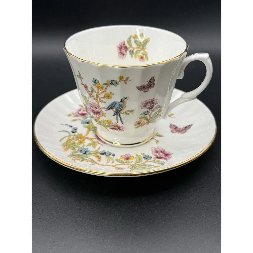 VTG Duchess England Fine Bone China Teacup & Saucer Blue Bird Butterfly Floral